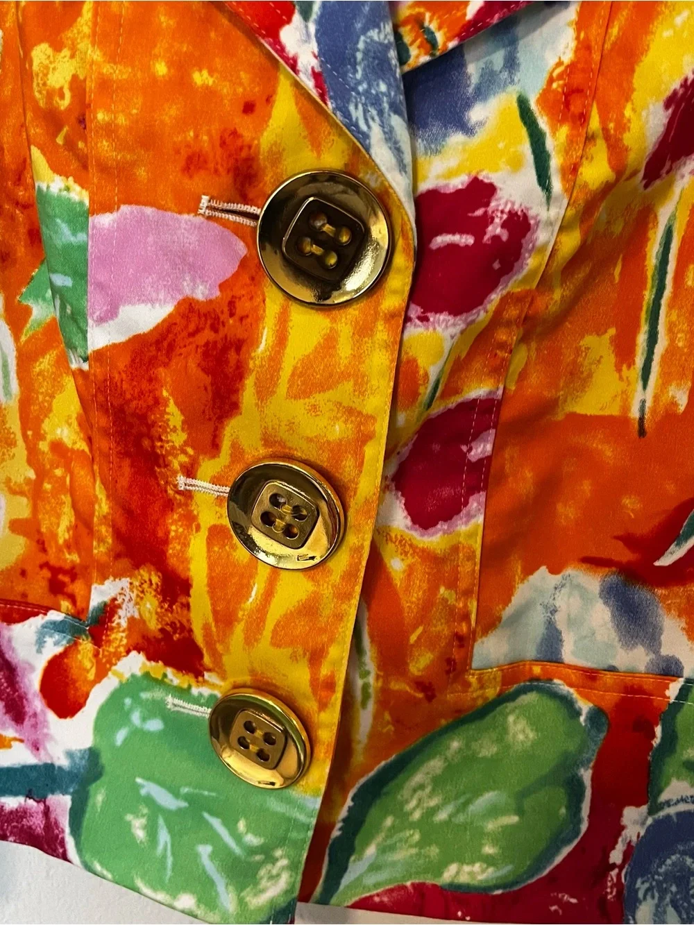 Peter Nygard Women’s Lined Gold Buttons 3/4 Slv Crop Vibrant Colorful  Blazer 10